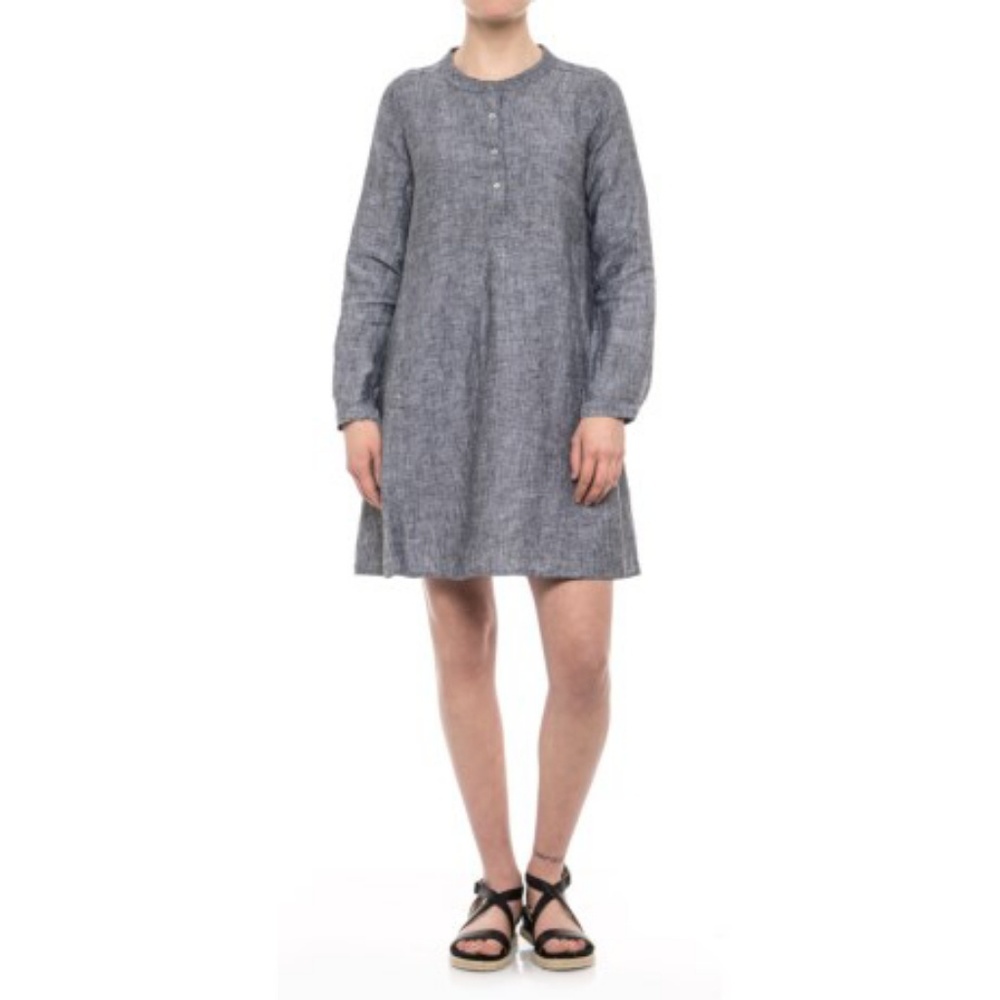 TAHARI Button-Front Linnen Dress Blue (XS)